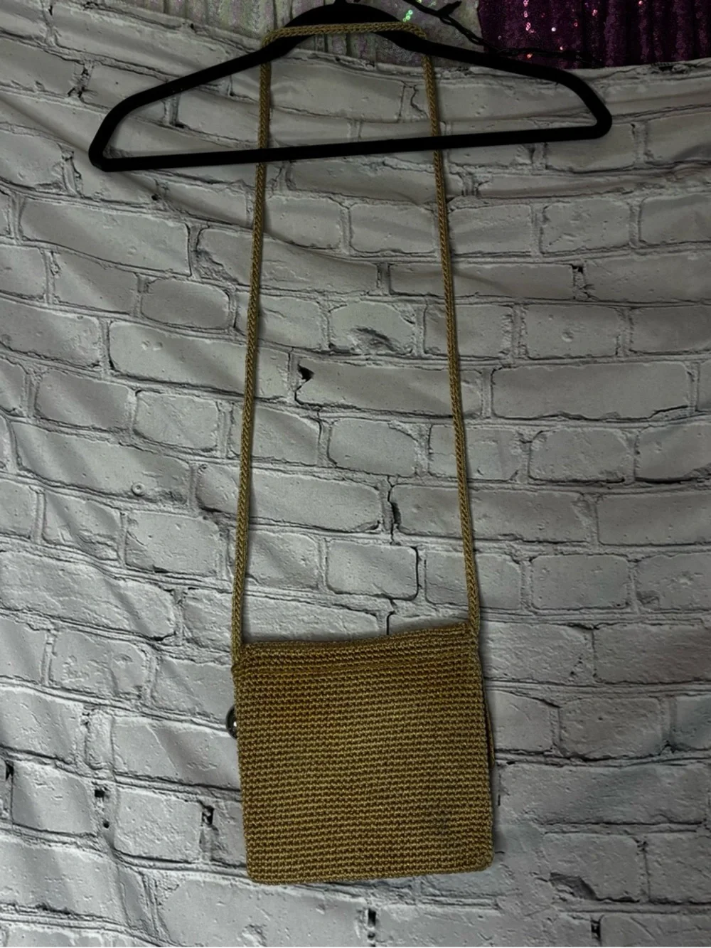 The Sak Small Woven Flap Minimalist Square Crossbody Bag Beige Tan Metallic Gold